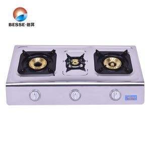 Удобно използване неръждаема стомана три горелки син огън газова печка